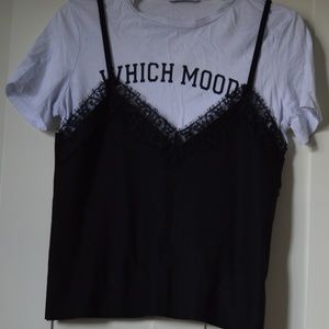 Which mood. White shirt with lace cover shirt.